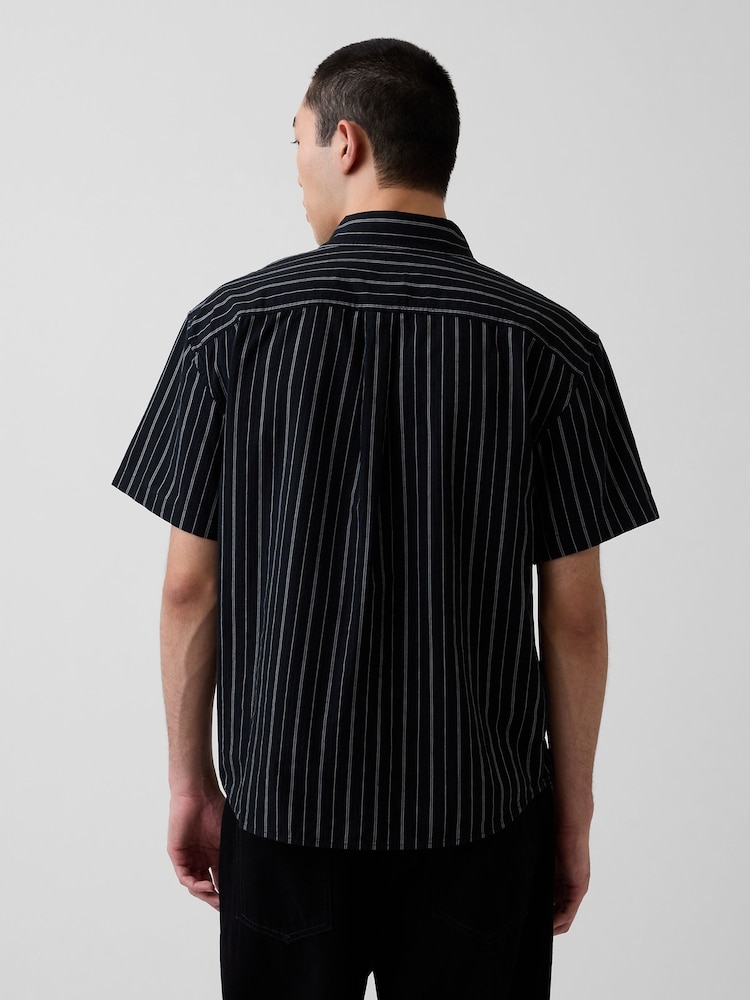 Gap Black Seersucker Holiday Shirt - Image 2 of 4 Gap Black Seersucker Holiday Shirt - Image 2 of 4