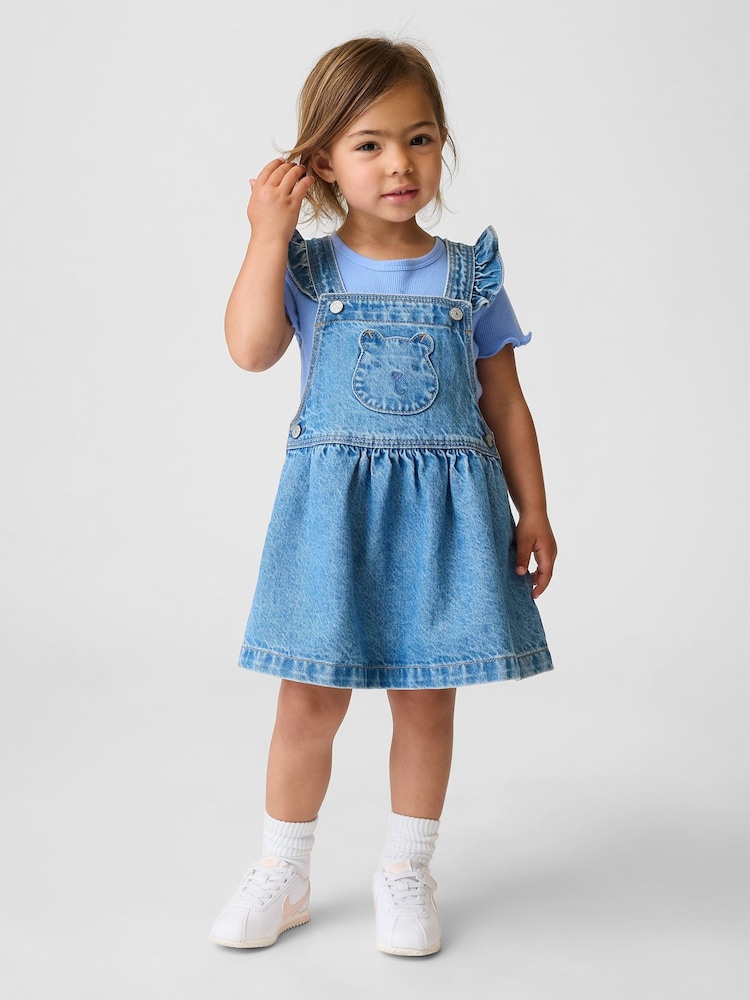 Gap Medium Wash Bear Pocket Denim Pinafore Dress (6mths-5yrs) - Image 1 of 4