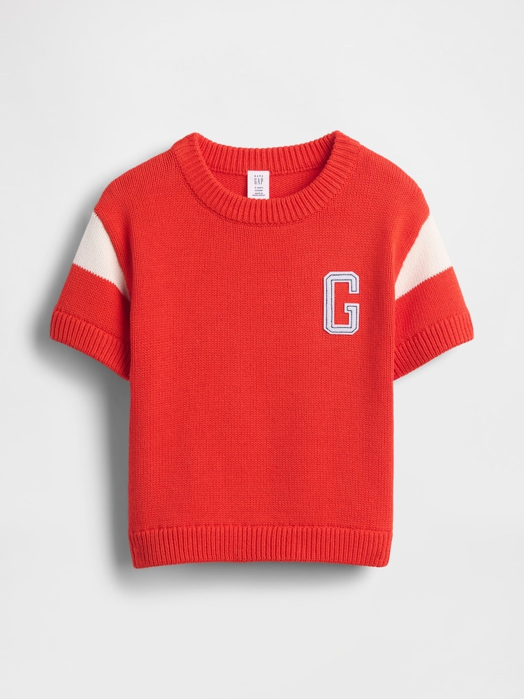 Gap Red Varsity Logo Knitted Short Sleeve Jumper (6mths-5yrs) - Image 2 of 4