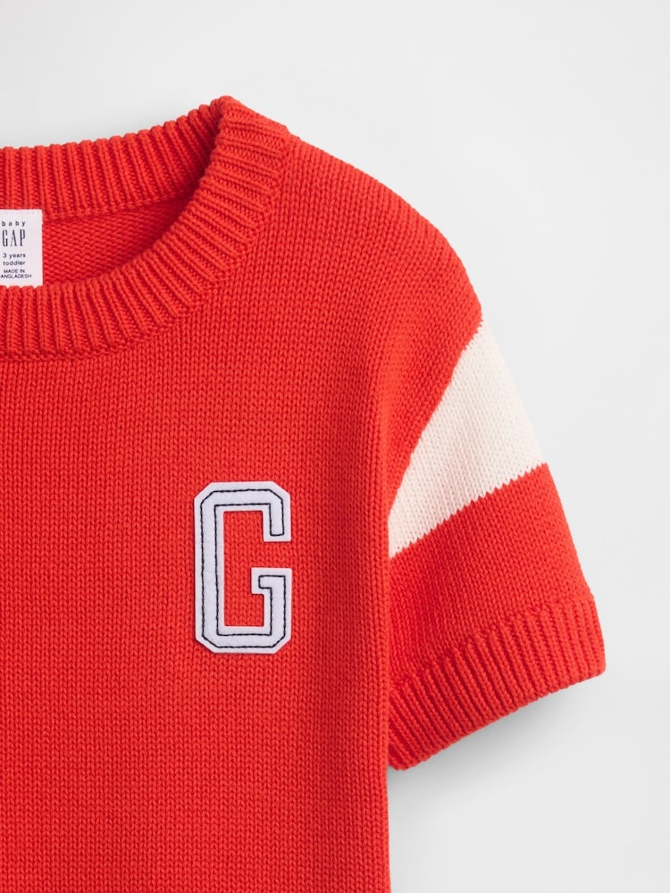 Gap Red Varsity Logo Knitted Short Sleeve Jumper (6mths-5yrs) - Image 4 of 4