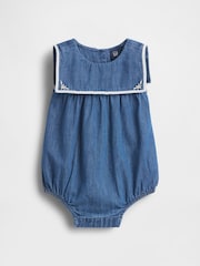 Gap Medium Wash Denim Sailor Bubble One-Piece (0-24mths) - Image 1 of 3