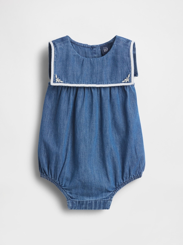Gap Medium Wash Denim Sailor Bubble One-Piece (0-24mths) - Image 1 of 3