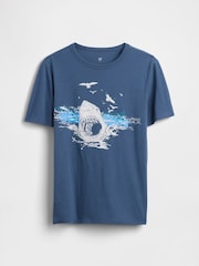 Gap Blue Shark Graphic Short Sleeve T-Shirt (4-13yrs) - Image 1 of 3
