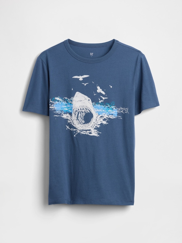Gap Blue Shark Graphic Short Sleeve T-Shirt (4-13yrs) - Image 1 of 3