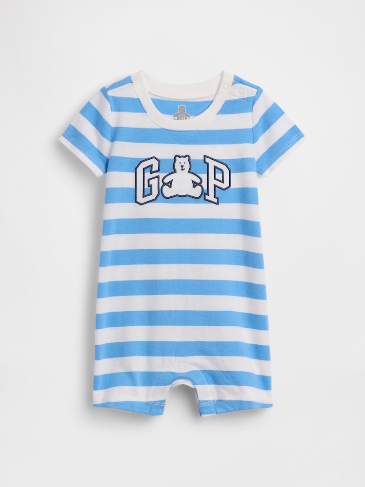 Gap Blue Stripe Logo Shorts One-Piece (0-24mths) - Image 1 of 3
