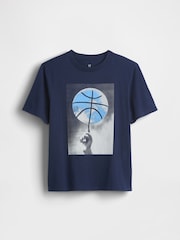 Navy Basketbal Graphic Short Sleeve T-Shirt (4-13yrs) - Image 1 of 3