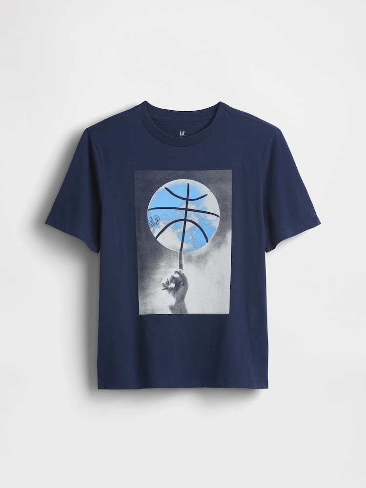 Navy Basketbal Graphic Short Sleeve T-Shirt (4-13yrs) - Image 1 of 3
