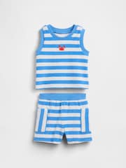 Gap Blue Towel Terry Stripe Top & Short Sets (0-24mths) - Image 1 of 3