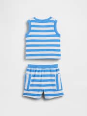 Gap Blue Towel Terry Stripe Top & Short Sets (0-24mths) - Image 2 of 3