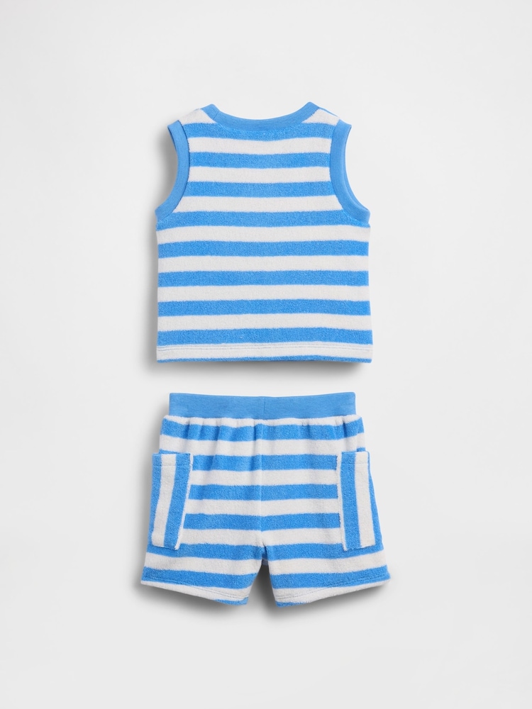 Gap Blue Towel Terry Stripe Top & Short Sets (0-24mths) - Image 2 of 3 Gap Blue Towel Terry Stripe Top & Short Sets (0-24mths) - Image 2 of 3