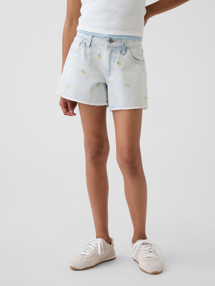 Gap Light Wash Low Rise Stride Embroidered Lemon Denim Shorts (5-13yrs) - Image 1 of 6
