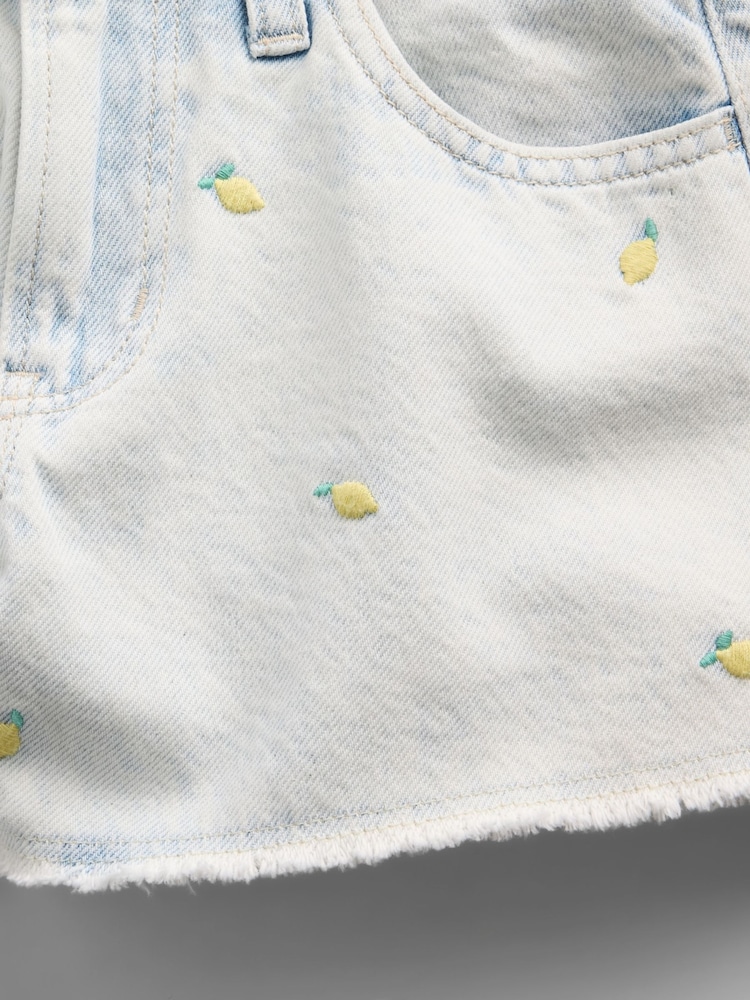 Gap Light Wash Low Rise Stride Embroidered Lemon Denim Shorts (5-13yrs) - Image 6 of 6