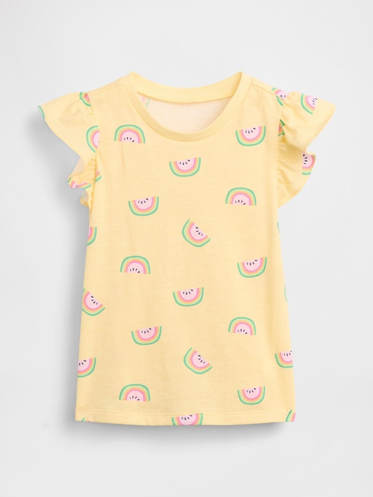 Gap Yellow Watermelon Print Flutter Sleeve T-Shirt (6mths-5yrs) - Image 1 of 3