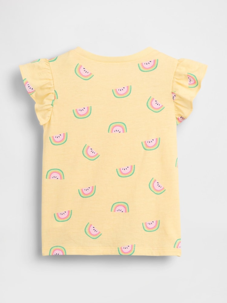 Gap Yellow Watermelon Print Flutter Sleeve T-Shirt (6mths-5yrs) - Image 2 of 3