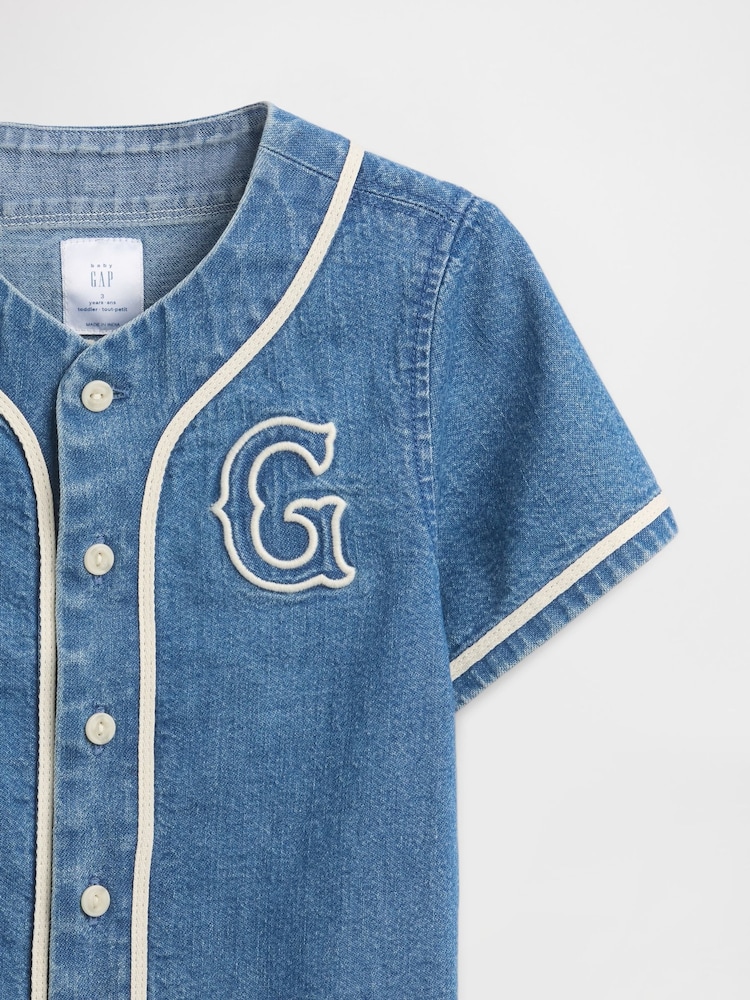 Gap Blue Baby & Toddler Denim Varsity Logo Baseball Shirt (6mths-5yrs) - Image 4 of 4 Gap Blue Baby & Toddler Denim Varsity Logo Baseball Shirt (6mths-5yrs) - Image 4 of 4