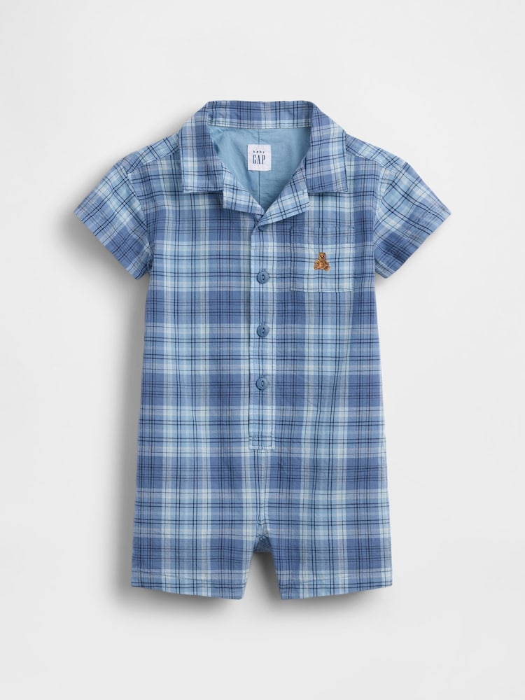 Gap Blue Check Shorts One-Piece (0-24mths) - Image 1 of 2