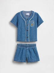 Gap Blue Denim Varsity Top & Short Sets (0-24mths) - Image 1 of 3