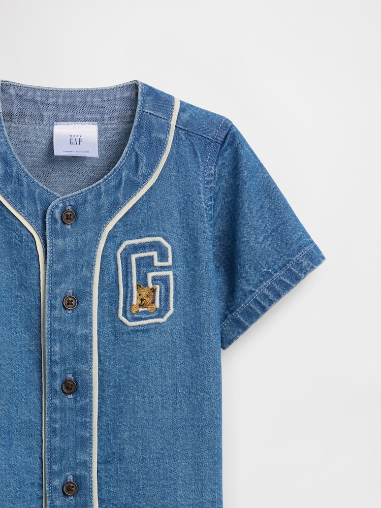 Gap Blue Denim Varsity Top & Short Sets (0-24mths) - Image 3 of 3 Gap Blue Denim Varsity Top & Short Sets (0-24mths) - Image 3 of 3