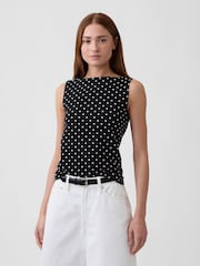 Gap Black Polka Dot Boatneck Vest Top - Image 1 of 5