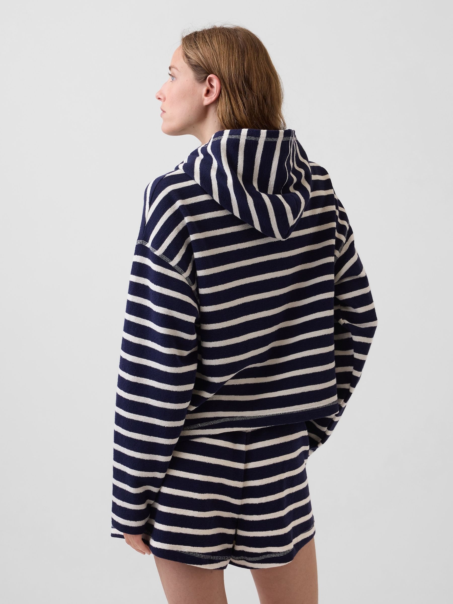 Buy Gap Navy Stripe Towel Terry Oversized Stripe Zip Hoodie from