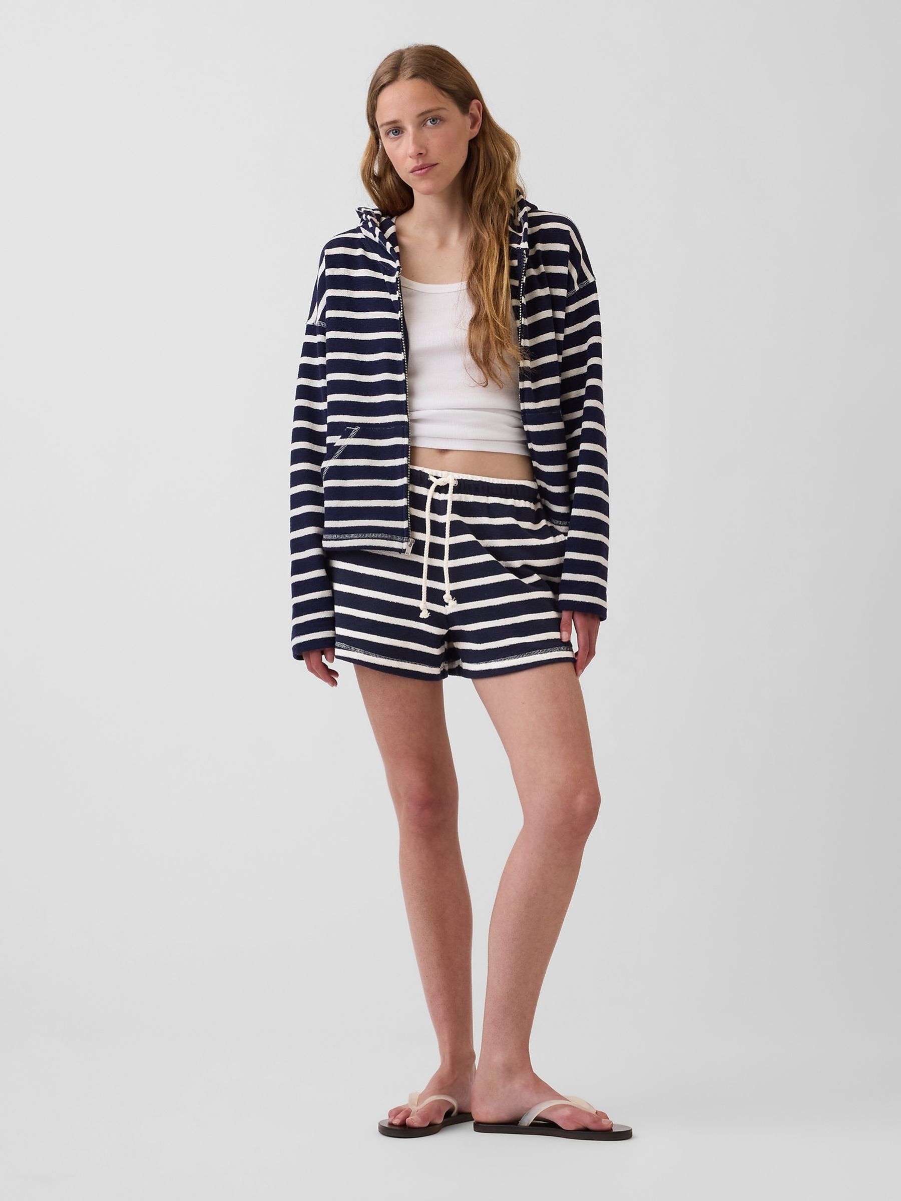 Buy Gap Navy Stripe Towel Terry Oversized Stripe Zip Hoodie from