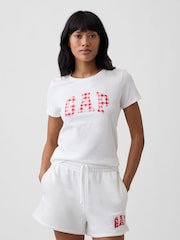Gap White/Red Gingham Logo Short Sleeve T-Shirt - Image 1 of 5