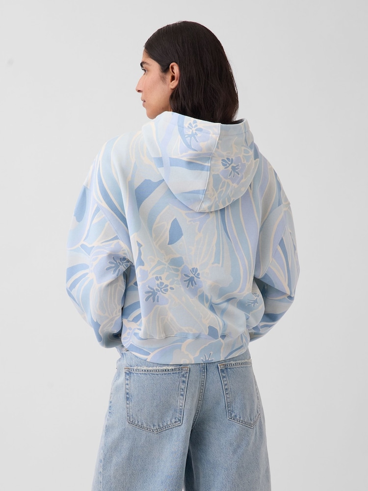 Gap Blue Print VintageSoft Crop Logo Hoodie - Image 2 of 4 Gap Blue Print VintageSoft Crop Logo Hoodie - Image 2 of 4