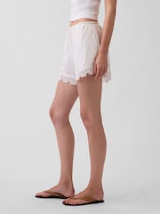 Gap White 4 inch Mid Rise Linen-Blend Lace-Trim Shorts - Image 3 of 6