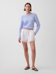 Gap White 4 inch Mid Rise Linen-Blend Lace-Trim Shorts - Image 6 of 6