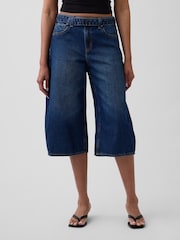 Gap Dark Wash High Waisted Belted Culotte Barrel Jeans - Image 1 of 5