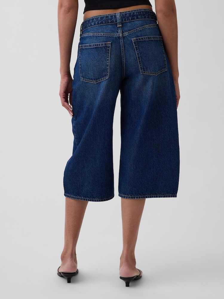 Gap Dark Wash High Waisted Belted Culotte Barrel Jeans - Image 2 of 5 Gap Dark Wash High Waisted Belted Culotte Barrel Jeans - Image 2 of 5