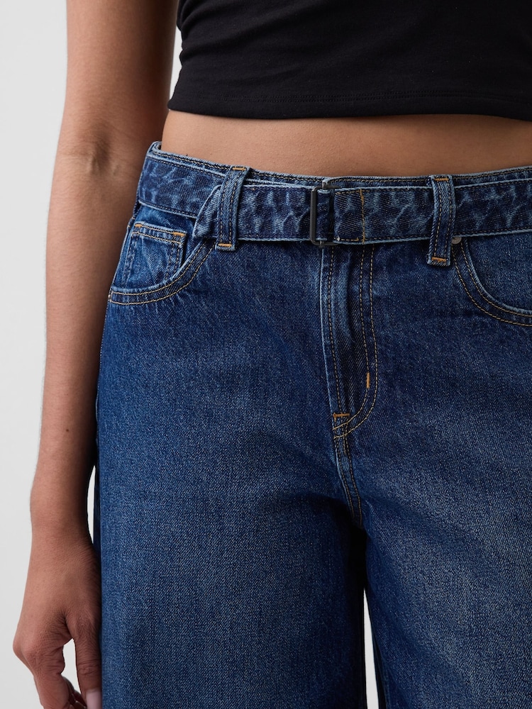 Gap Dark Wash High Waisted Belted Culotte Barrel Jeans - Image 5 of 5 Gap Dark Wash High Waisted Belted Culotte Barrel Jeans - Image 5 of 5