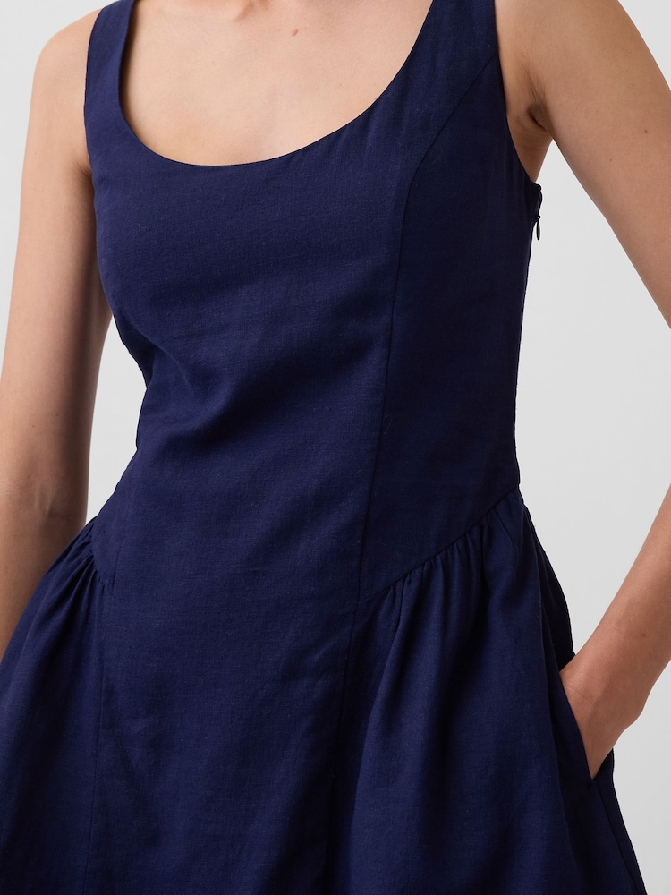 Gap Blue Linen-Blend Drop-Waist Mini Dress - Image 4 of 4