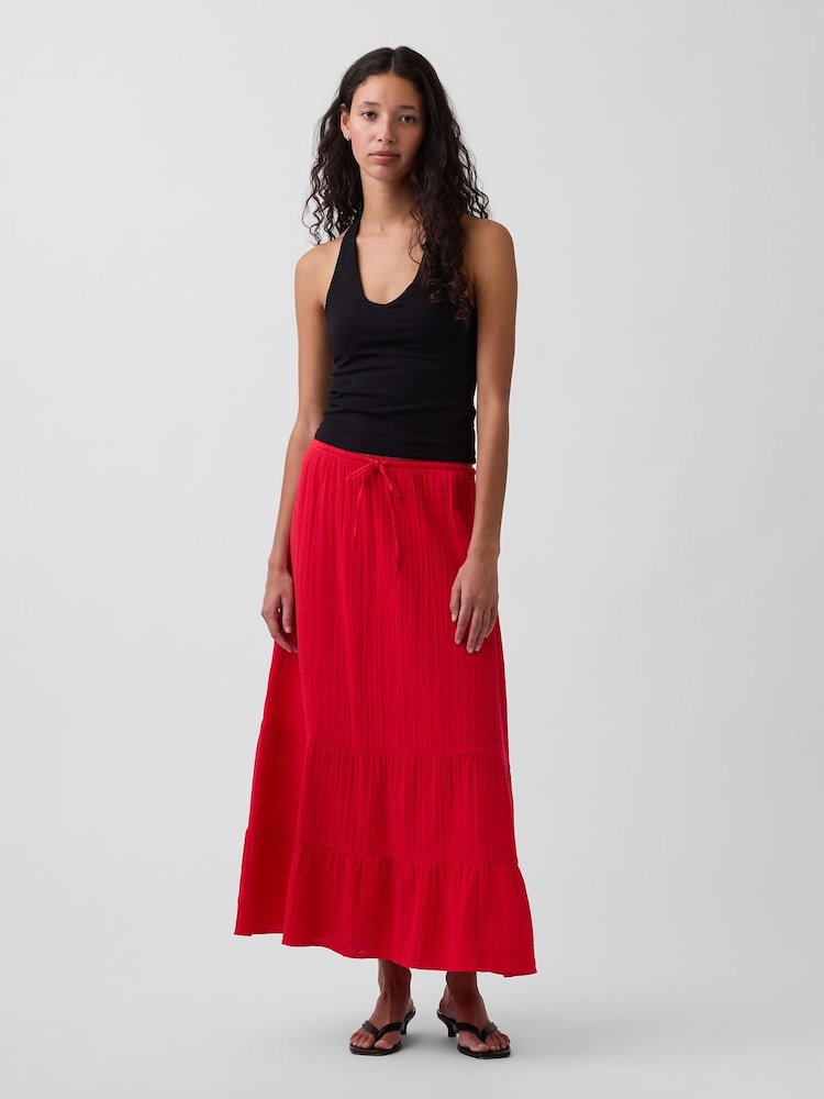 Gap Red Cotton Gauze Tiered Easy Maxi Skirt - Image 1 of 4