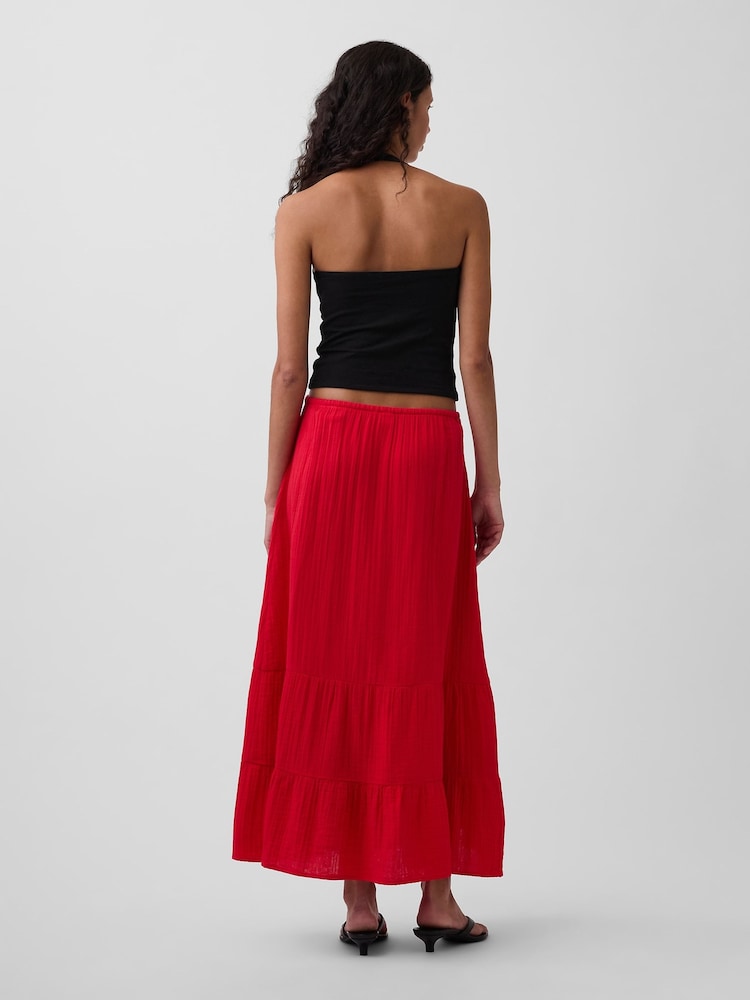 Gap Red Cotton Gauze Tiered Easy Maxi Skirt - Image 2 of 4
