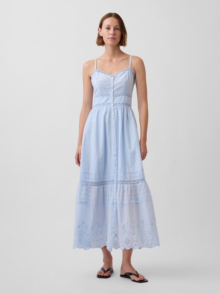 Gap Blue Lace-Trim Button-Front Maxi Dress - Image 1 of 4