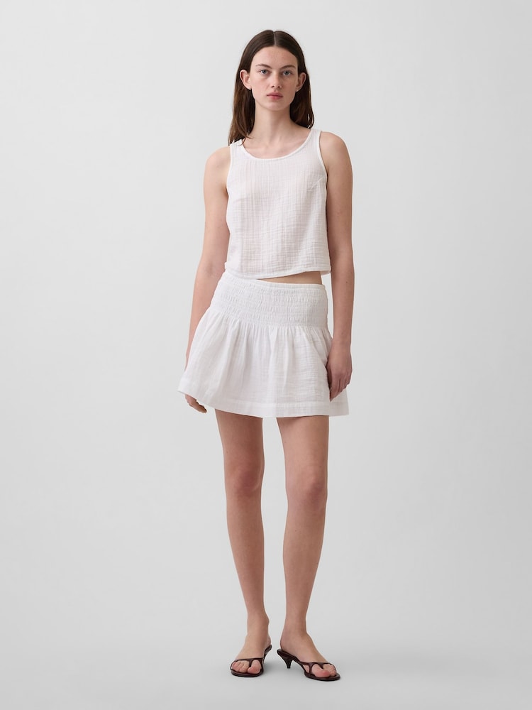 Gap White Gauze Denim Smocked Waist Mini Skort - Image 1 of 5 Gap White Gauze Denim Smocked Waist Mini Skort - Image 1 of 5