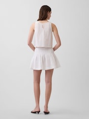 Gap White Gauze Denim Smocked Waist Mini Skort - Image 2 of 5