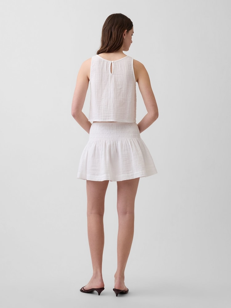 Gap White Gauze Denim Smocked Waist Mini Skort - Image 2 of 5 Gap White Gauze Denim Smocked Waist Mini Skort - Image 2 of 5