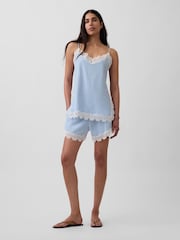 Gap Blue 4 inch Mid Rise Linen-Blend Lace-Trim Shorts - Image 4 of 5