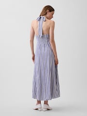 Gap Blue Stripe Linen-Blend Halter Maxi Dress - Image 2 of 5
