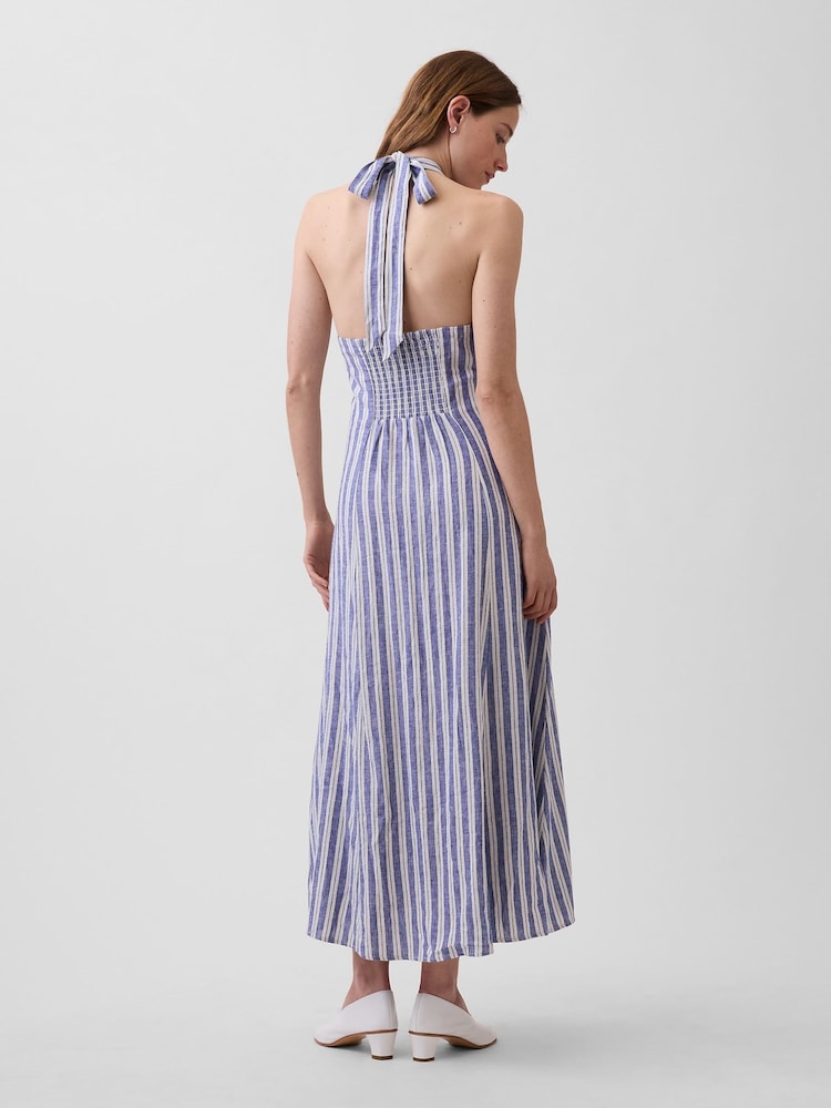 Gap Blue Stripe Linen-Blend Halter Maxi Dress - Image 2 of 5