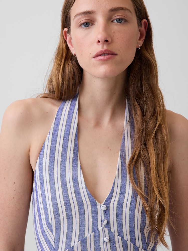 Gap Blue Stripe Linen-Blend Halter Maxi Dress - Image 5 of 5