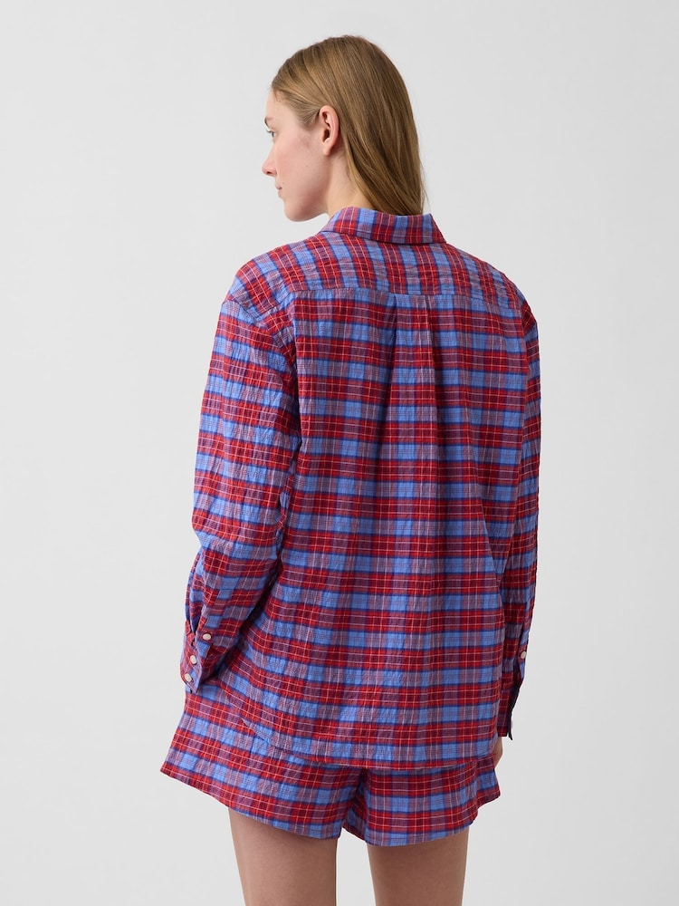Gap Red Check Seersucker Check Oversized Shirt - Image 2 of 4
