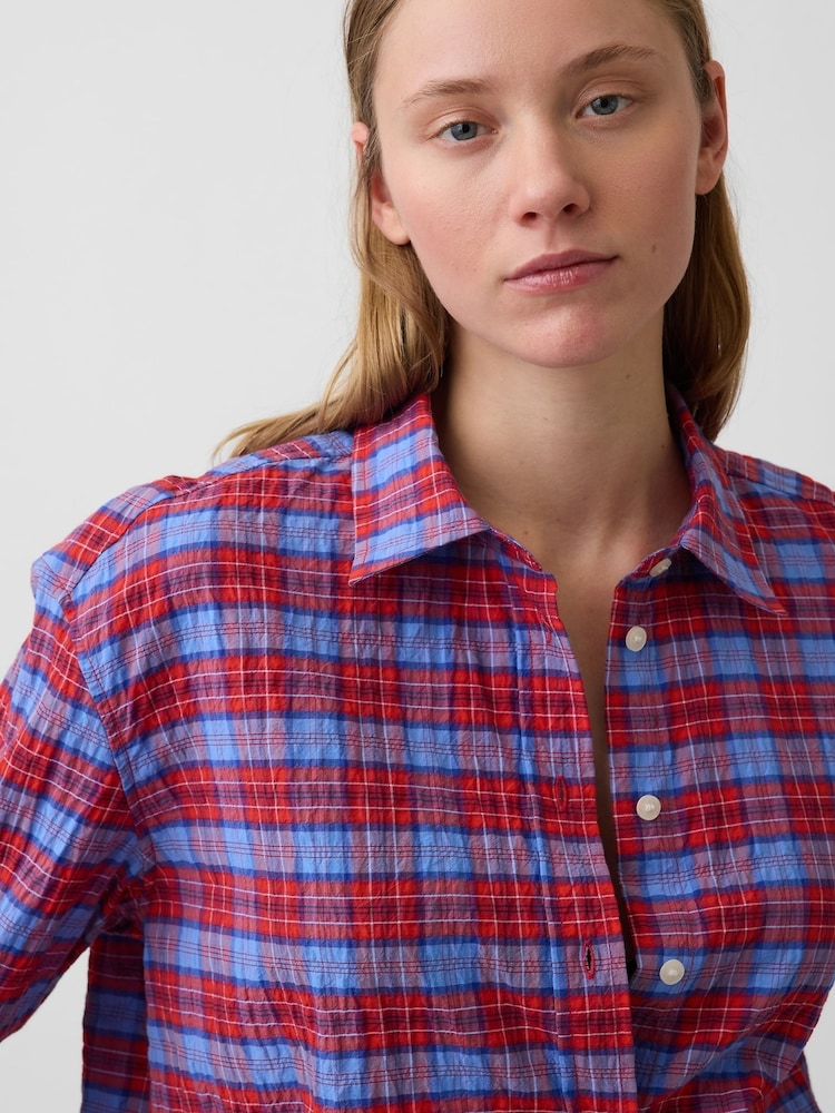 Gap Red Check Seersucker Check Oversized Shirt - Image 4 of 4