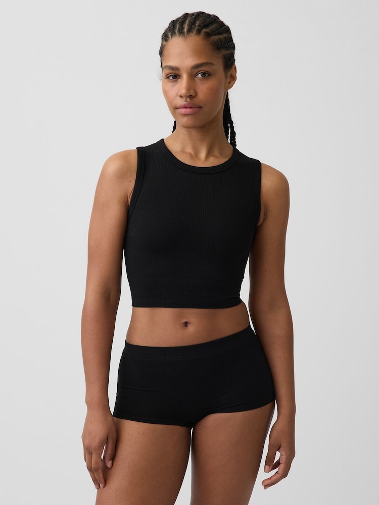 Gap Black Seamless Rib Crop Tank Vest - Image 1 of 4 Gap Black Seamless Rib Crop Tank Vest - Image 1 of 4