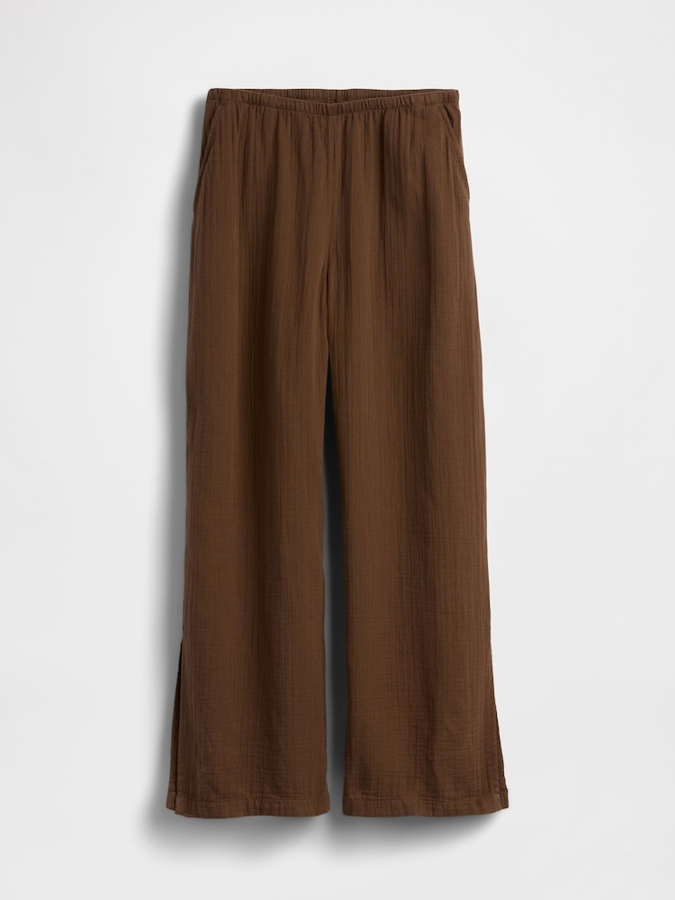 Gap Brown Cotton Gauze Easy Split-Hem Trousers - Image 1 of 1