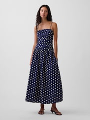 Gap Navy Polka Dot Poplin Drop-Waist Maxi Dress - Image 1 of 4