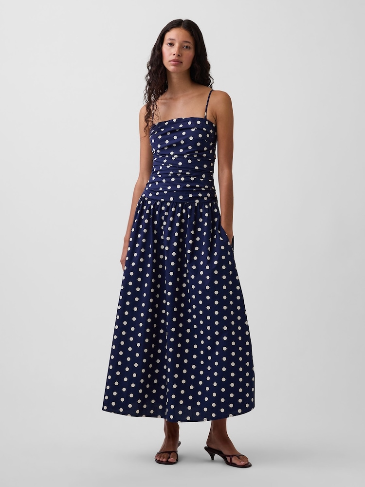 Gap Navy Polka Dot Poplin Drop-Waist Maxi Dress - Image 1 of 4