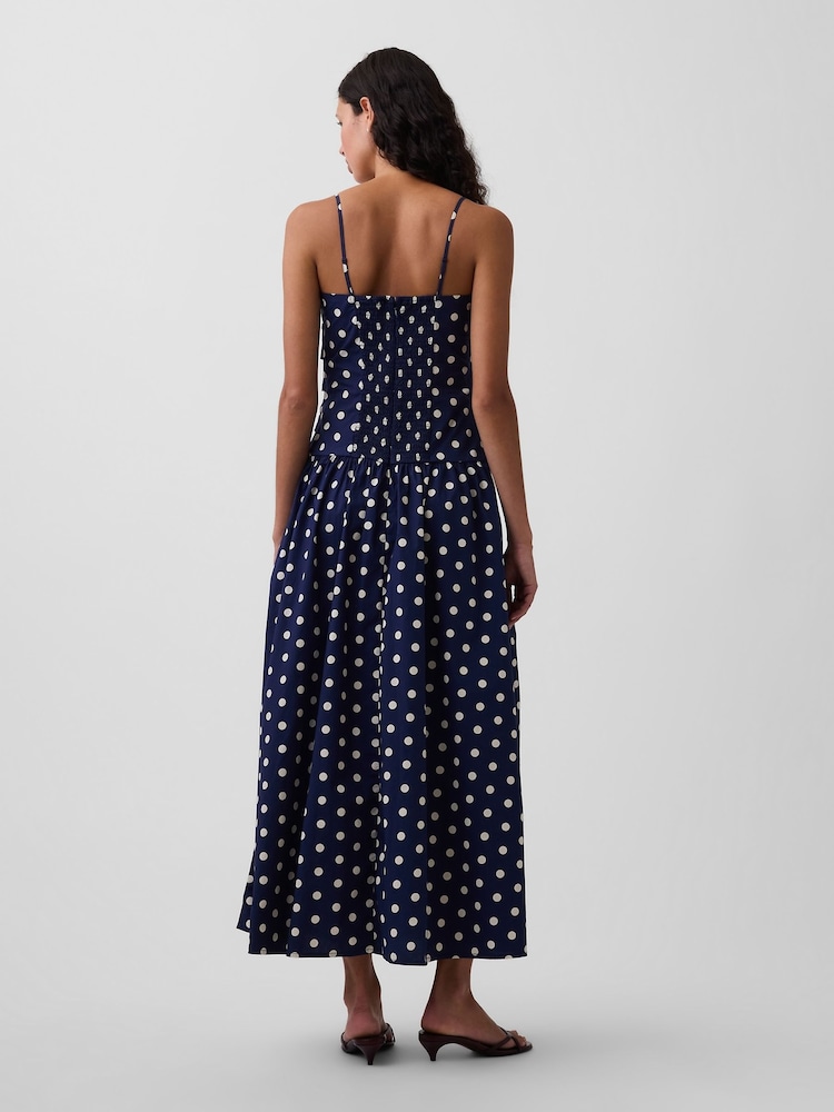 Gap Navy Polka Dot Poplin Drop-Waist Maxi Dress - Image 2 of 4